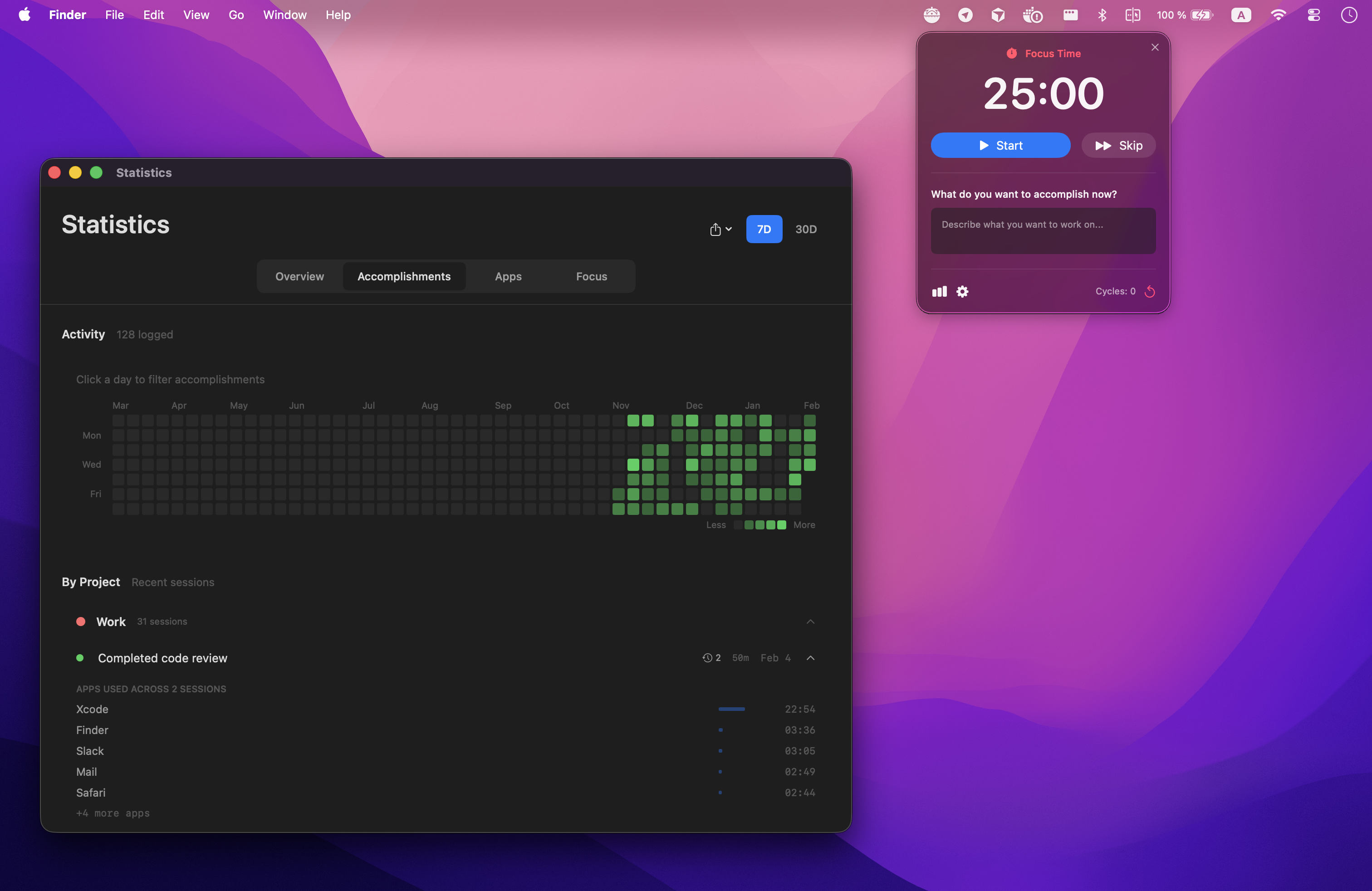 Pomodorro app - Accomplishments