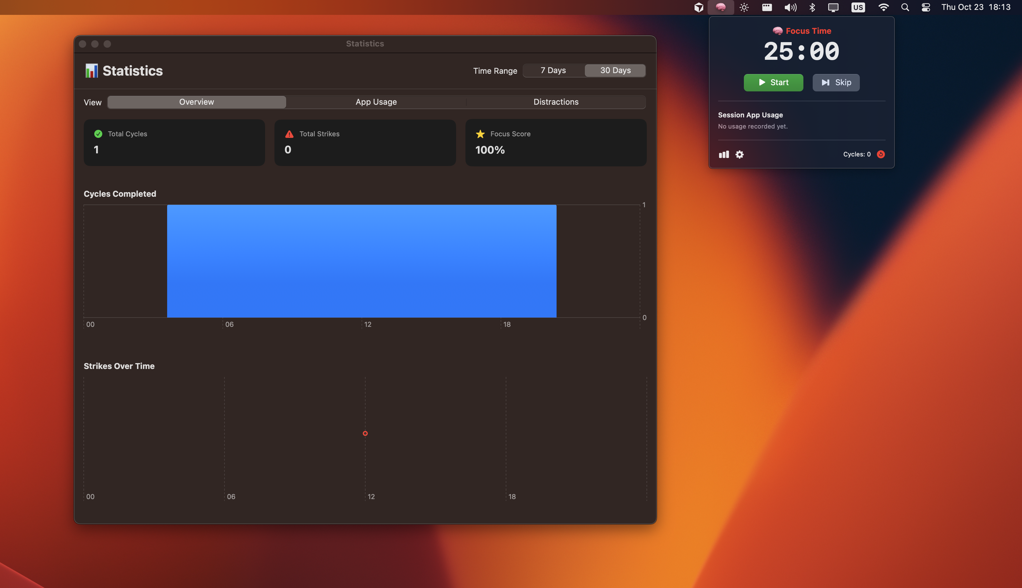 Pomodorro app interface